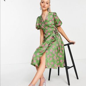 ASOS green floral wrap dress